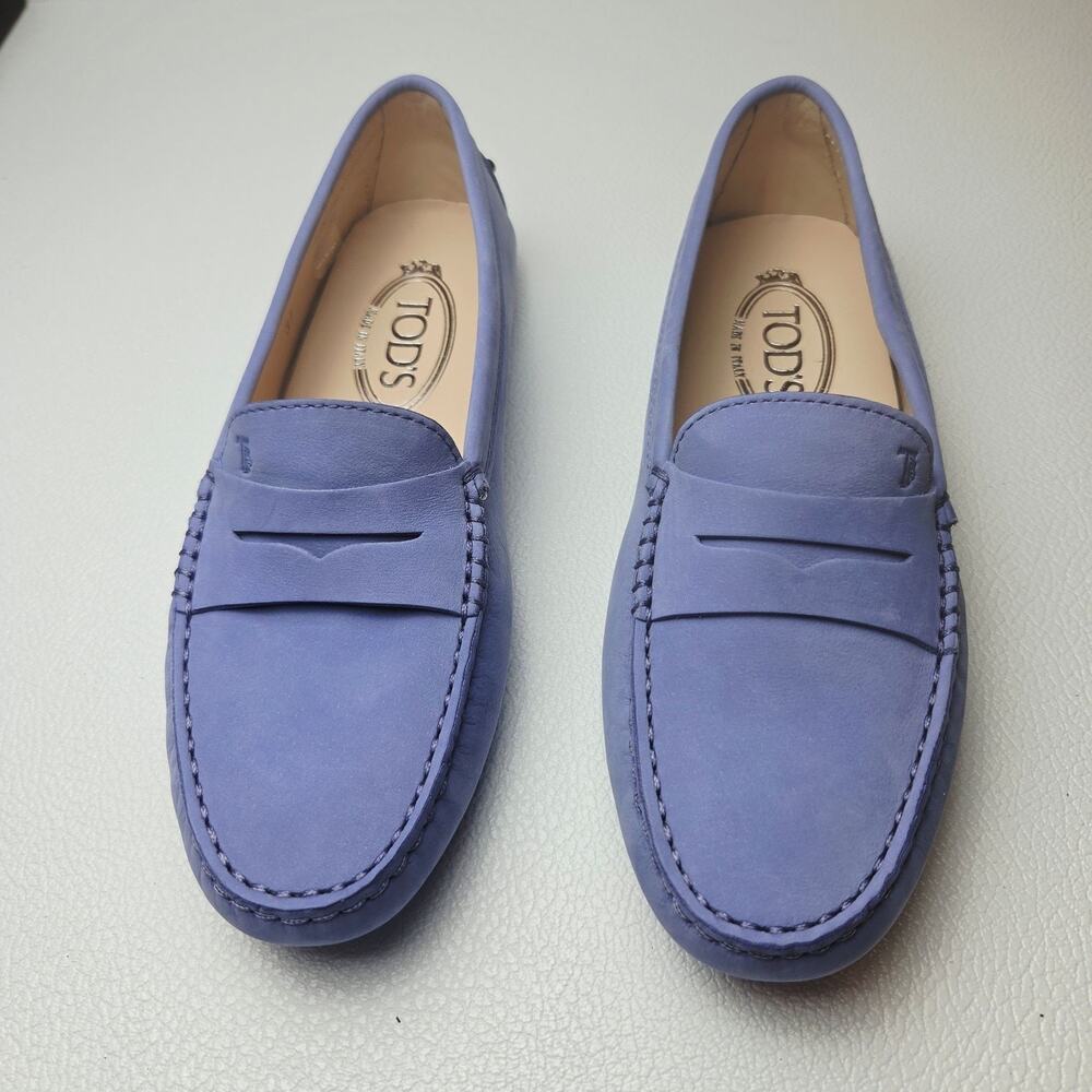 Tod's Loafers Women Size 7 Purple Gommino Suede Driving Penny Flats Italy Casual
